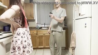 step dad catches step daughter out late drinking, he wont tell step mom if she lets him use her ass, pussy and mouth.