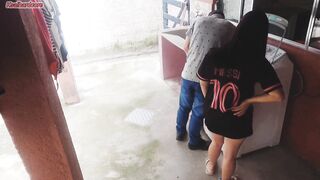 Married housewife pays washing machine technician with her ass while cuckold is away