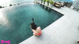 Accidentally Cum in Her Pussy near the Rooftop Pool