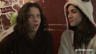 Ersties - Agave and Magena finger their hairy pussies in locker room