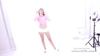 Pretty Blonde Teen cheerleader swallows cum