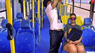 I hugged my nymphet neighbor coming from school inside the public bus, the naughty girl couldn't resist and fell on my dick right there (complete in sheer and red)