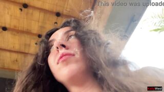 Eating pizza with cum on my face in a public cafe