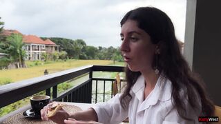 Eating pizza with cum on my face in a public cafe