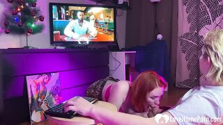 I love watching my favorite show as she works her mouth on my dick.