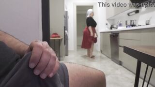 Caught jerking off while watching my Huge ass Hijab Stepmom.