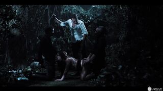Busty Chick Freezes In Time And Gets Fucked By Three Dudes In The Forest