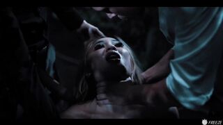 Busty Chick Freezes In Time And Gets Fucked By Three Dudes In The Forest