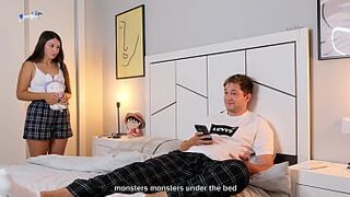 Stepbrother Fucked Virgin Stepsister and Cum Inside Her Tight Pussy! Sharing Bed with Step Sis (with subs)