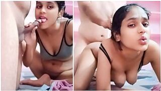 Beautiful neighbor got fucked hard after sucking the cock, put it all inside my horney pussy.
