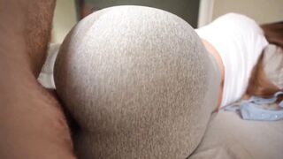 Step sister caught me jerking off and I fucked her through a hole in her leggings