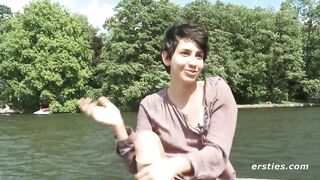 Ersties - Cute Brunette Plays With Hairy Pussy on a Boat