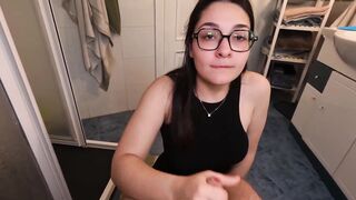 My stepsister swallows my cum in the bathroom