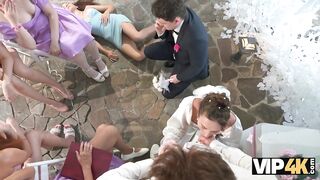 VIP4K. Bride was fucked hard and got anal creampie while guests were watching
