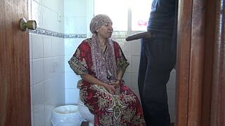 A horny Turkish muslim cuckold wife has sex in public toilet with american soldier