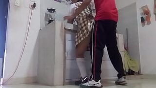 I FUCK MY CLASSMATE IN THE KITCHEN BUT MY DICK DEVIATES AND ENDS UP STUCK IN HER ASS UNTIL IT'S FILLED WITH CUM