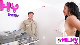 Employees fuck with milf secretary with huge tits