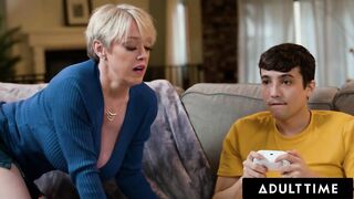 ADULT TIME - Huge Naturals MILF Dee Williams Fucks Stepson's Vibrating Controller While He Plays!