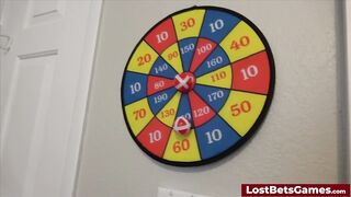 Strip darts with a sexy redhead and her skinny brunette friend