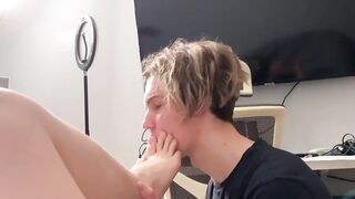 Licking feet and pussy school girl while her parents away
