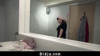 Skilled young maid loves banging step dad old cock in that hairy pussy