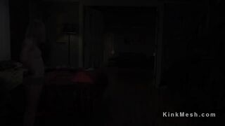 Bound babe and her roommate rough fucked in dungeon