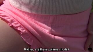 Super pale and super outgoing Japanese freshly married wife goes riding on a bicycle under a blue sky to have outside sex