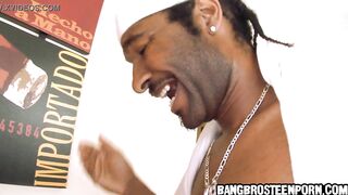 Cute blonde sucks a huge black dick