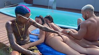 Pool party at the mansion with my friend's wife and her young stepdaughter