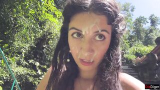 Cum on Face in Public Locker Room and Cumwalk at the Waterfall