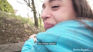Public Agent Brunette jogger with a great ass measures a big cock before fucking it