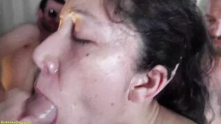 her very first rough DP bukkake gangbang orgy