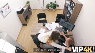 VIP4K. Blonde Maya with big tits is fucking a bank worker on the office. Hot interview with Maya