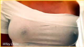 WIFE shows amazing tits in braless wet shirt