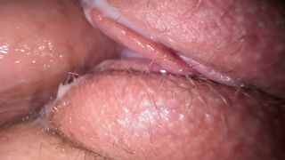 Extremely closeup sex with friend's fiance, tight creamy fuck and cum on pussy