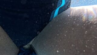 Black Milf Flower gets fucked in the pool, older guy sucks her titties and cum in her pussy