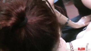 Sluts get bukkake facials during blowbang