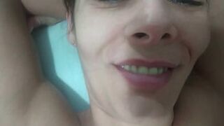 Old woman taking the young man's virginity and moans with pleasure watching him fill her pussy with cum
