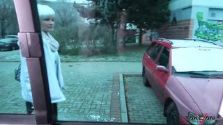 Milf busty whore found on the street get cum covered pussy in driving van