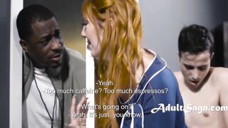 Tall teacher cheats on her black husband with a young scrawny student