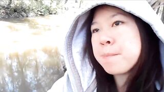 My cute asian girlfriend sucking me off in a public park and swallowing