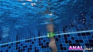 Asian Teen Swimming with Huge Buttplug