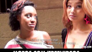 Sexy Asian babe & her HOT Ebony roommate are paid for a threesome
