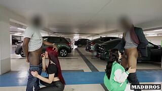 Two big ass Latina roommates fucked by two black guys in a public parking lot!!!