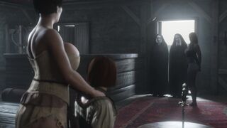 Two guests chose a busty woman for a threesome. Hot animation futanari double penetration