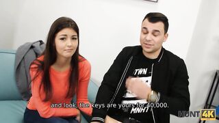 HUNT4K. Shaved cunt is drilled so the boyfriend can have his new car