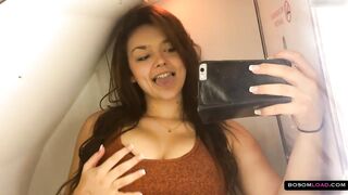 Mile high club brunette pussy fingering & big natural tits