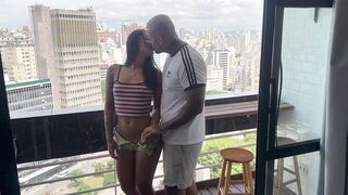Delicious fuck on the balcony with the brunette from SP (complete in sheer)