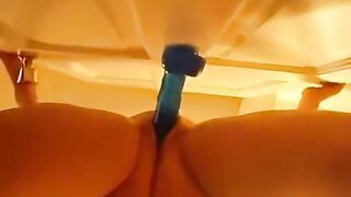 Booty girl squirt with dildo on the door