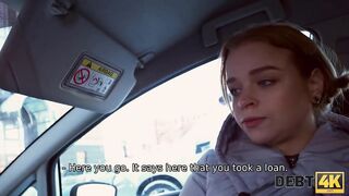 DEBT4k. Naive gal blows collector's dick in car before they have sex
